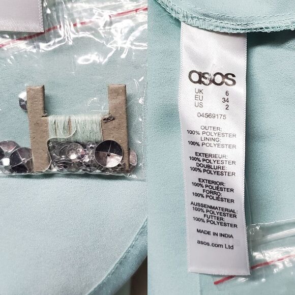 ASOS Sage Green Chiffon Sequin Flutter Sleeve Keyhole A-line Formal Dress 2 - Picture 16 of 16